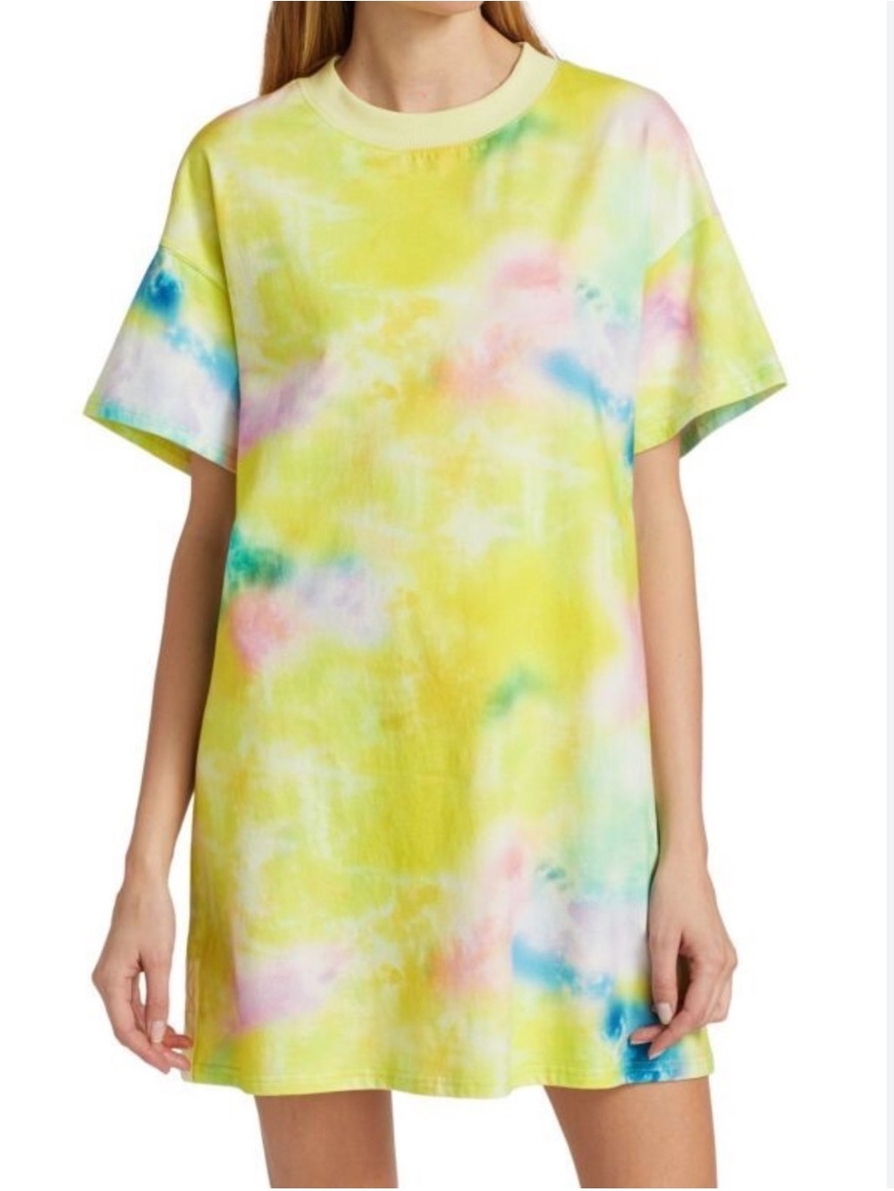 Alice + Olivia Pastel Tie-Dye Crewneck Tee Dress in Yellow
